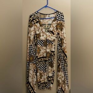 Fashion Nova Black and Gold Chain Print Dress